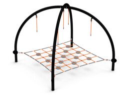 Playground obstacle course component with net base and footpads